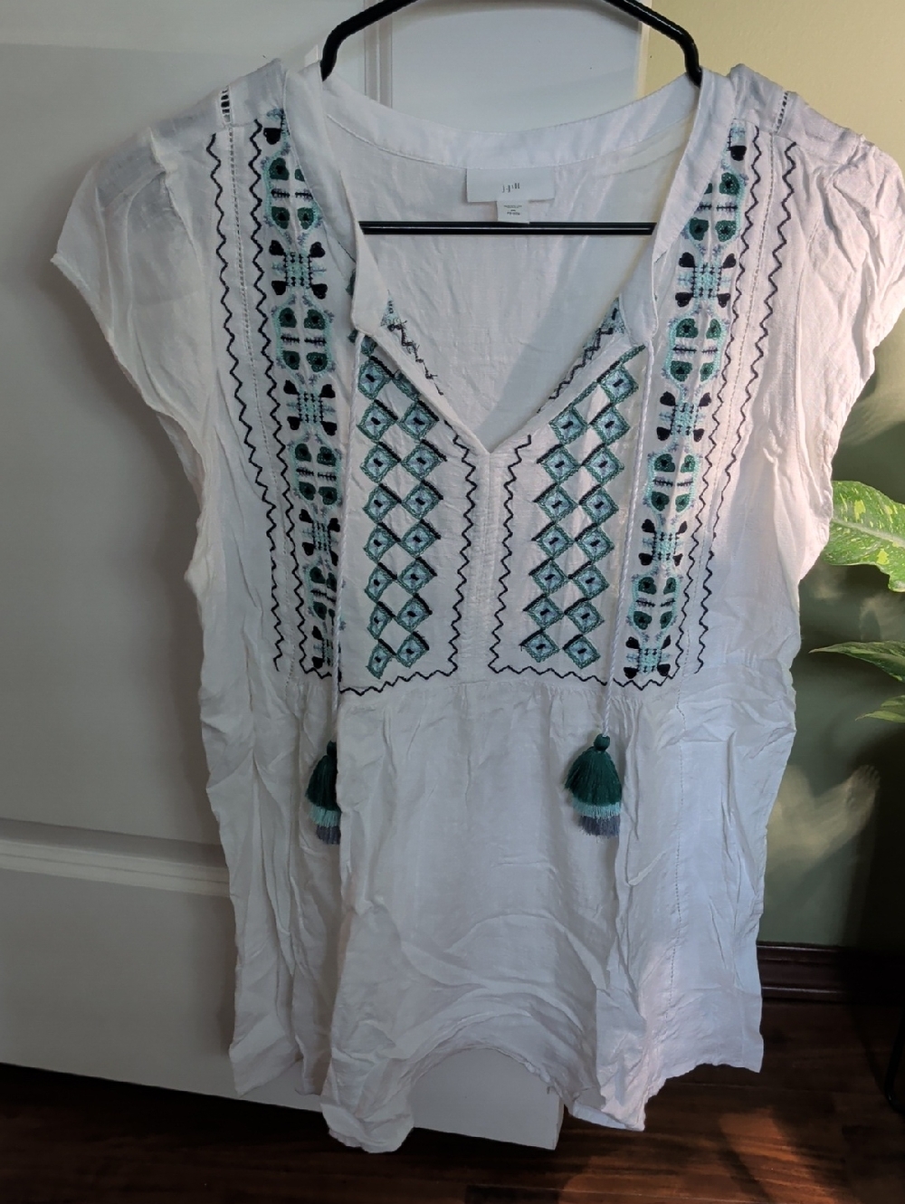 J. Jill White Linen-Blend Top with Petite Tag